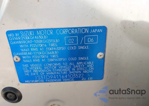 2006 Suzuki Grand Vitara z USA, uszkodzony, nr VIN JS3TD941164103522